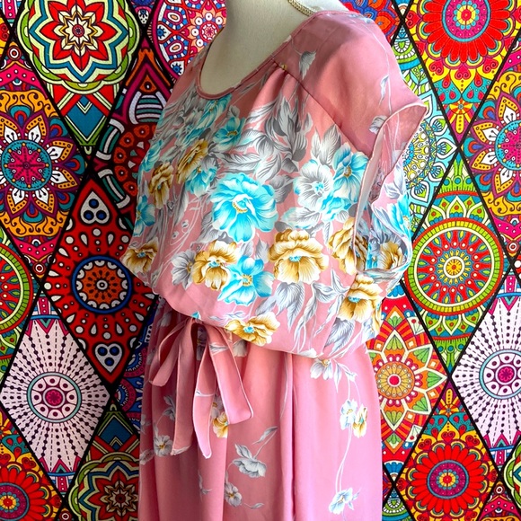 Vintage 1970s Dusty Rose Floral Print Dress Sz 10 - Picture 3 of 8